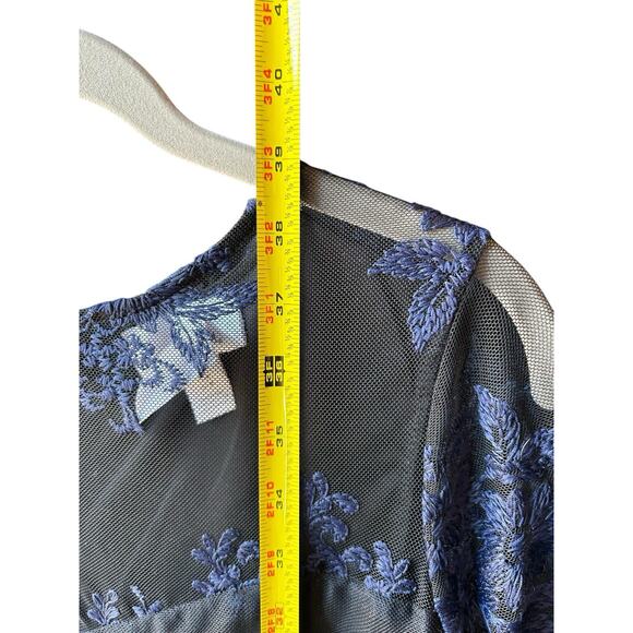 Motherhood Maternity Dress Medium Black Blue Mesh Bell Sleeve Whimsigoth Witchy - Picture 8 of 11